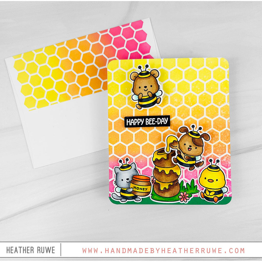 Simon Says Stamp Bee's Knees Wafer Dies 1327sdc Every Happiness Heather Ruwe Honeycomb Card with Envelope