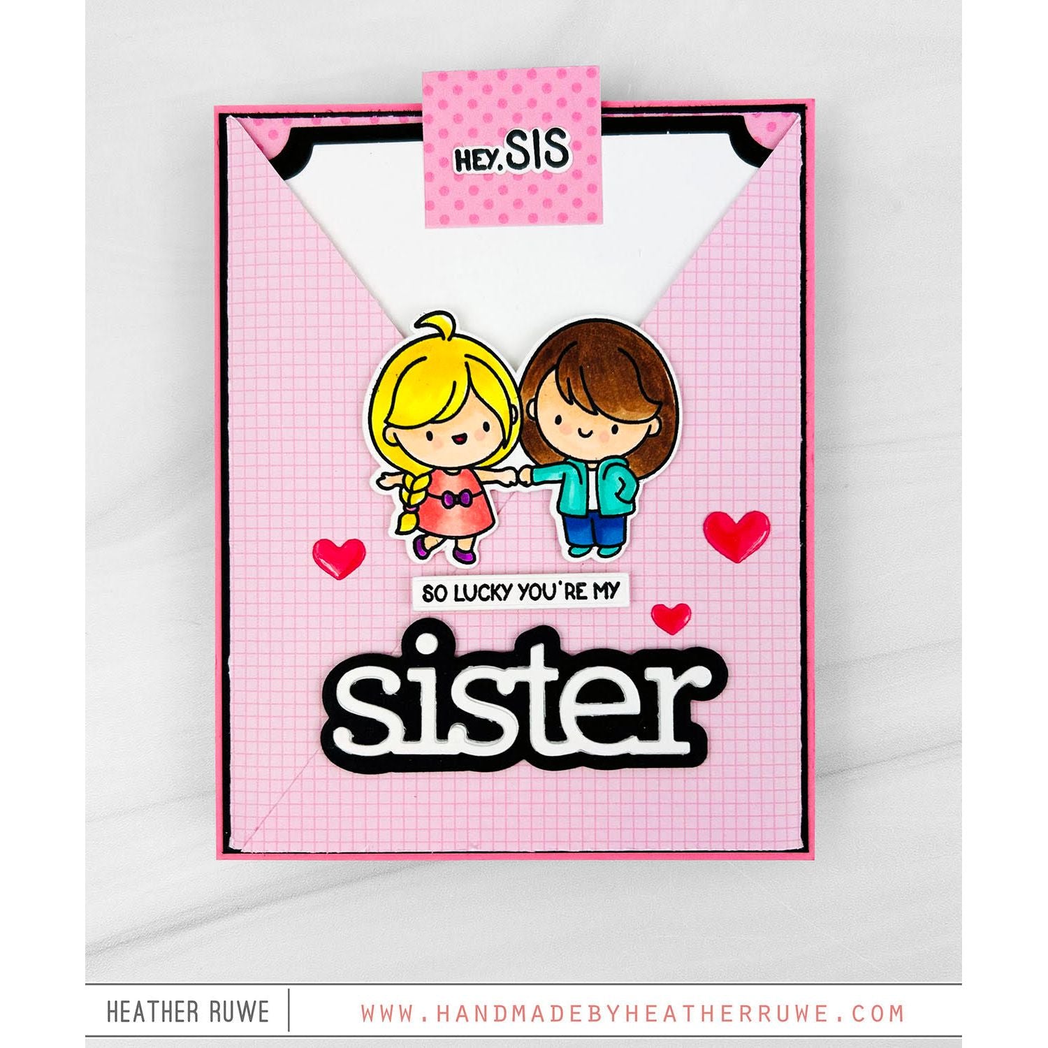 Simon Says Stamp Best Sister Wafer Dies 1607sdc Always There Pink Pocket Sister Card Heather Ruwe | color-code:ALT02