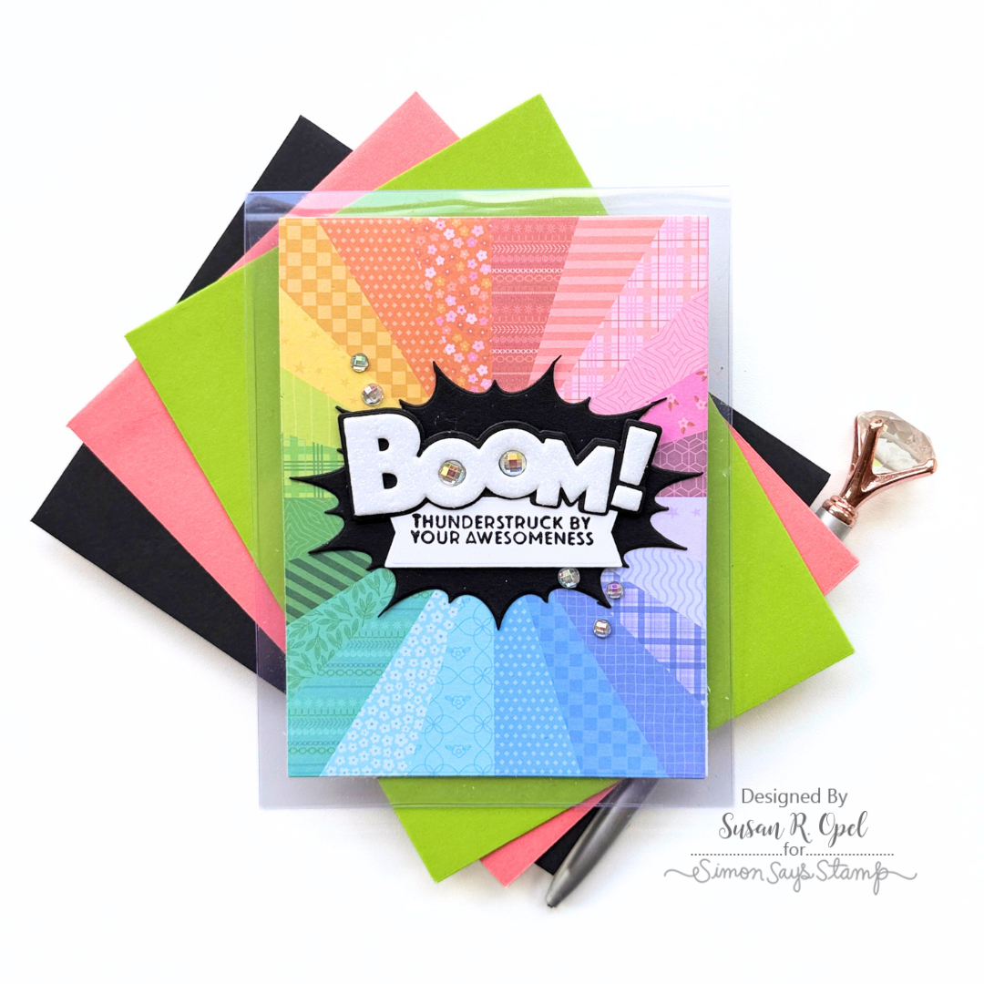 Simon Says Stamp Big Boom Wafer Dies 1677md Shine On Susan Opel Rainbow Patchwork Card