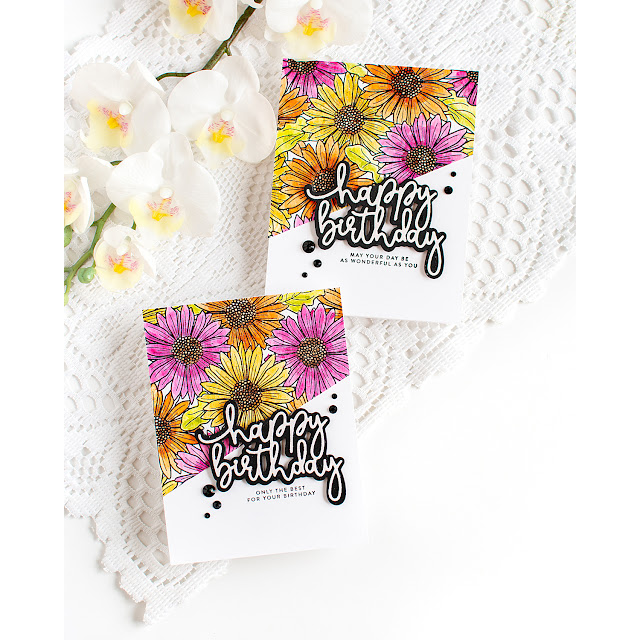 Simon Says Stamp Bouncy Happy Birthday Wafer Dies 1365sd DieCember Daisy Birthday Cards Heather Hoffman | color-code:ALT07