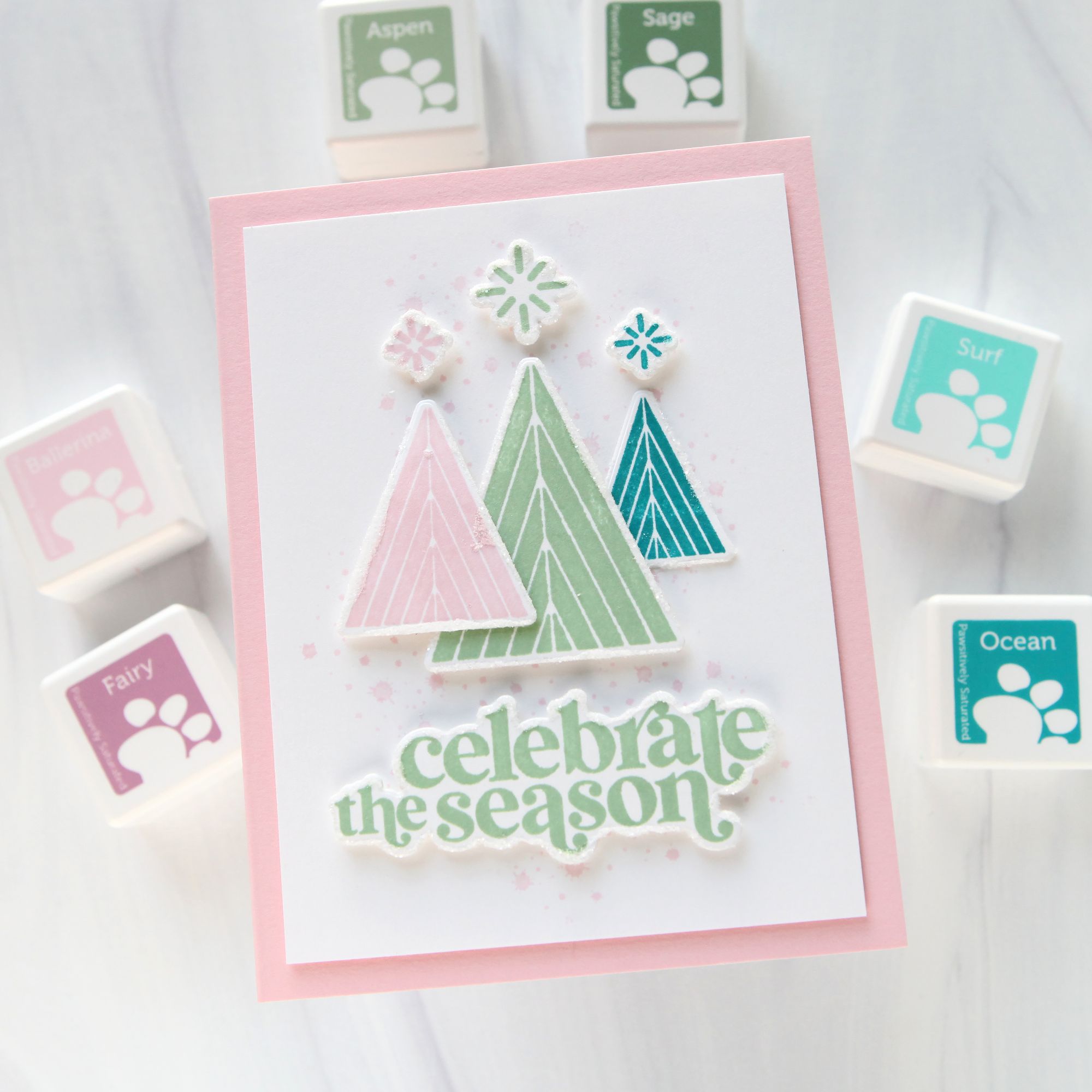 Simon Says Stamp CZ Design Christmas Joy in July Stamps Dies Stencil and Ink Cathy Zielske Pink and Green Celebrate the Season Card | color-code:ALT05