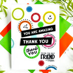 Simon Says Stamp Card Kit of the Month July 2026 Pop Art ck0726 Colorful Circles Thanks Friend Card Bobbi Lemanski