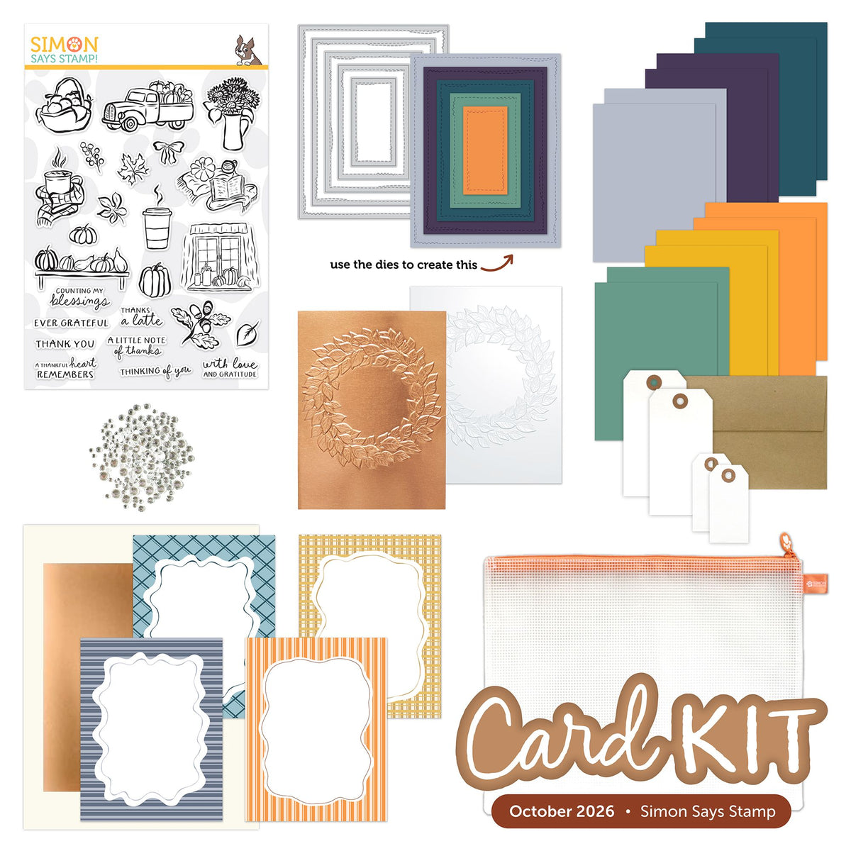 Simon Says Stamp Card Kit of the Month October 2026 Homespun Gratitude ck1026 flat lay