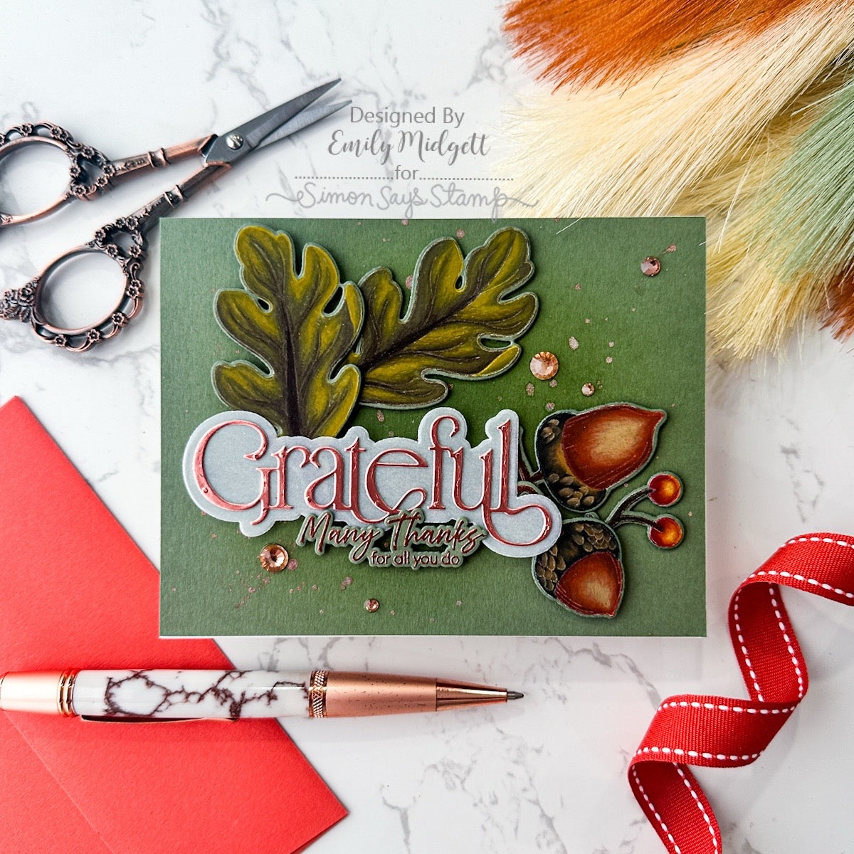 Simon Says Stamp Cardstock 100lb Moss sss146 Sending Cheer Emily Midgett Grateful Fall Acorn Card