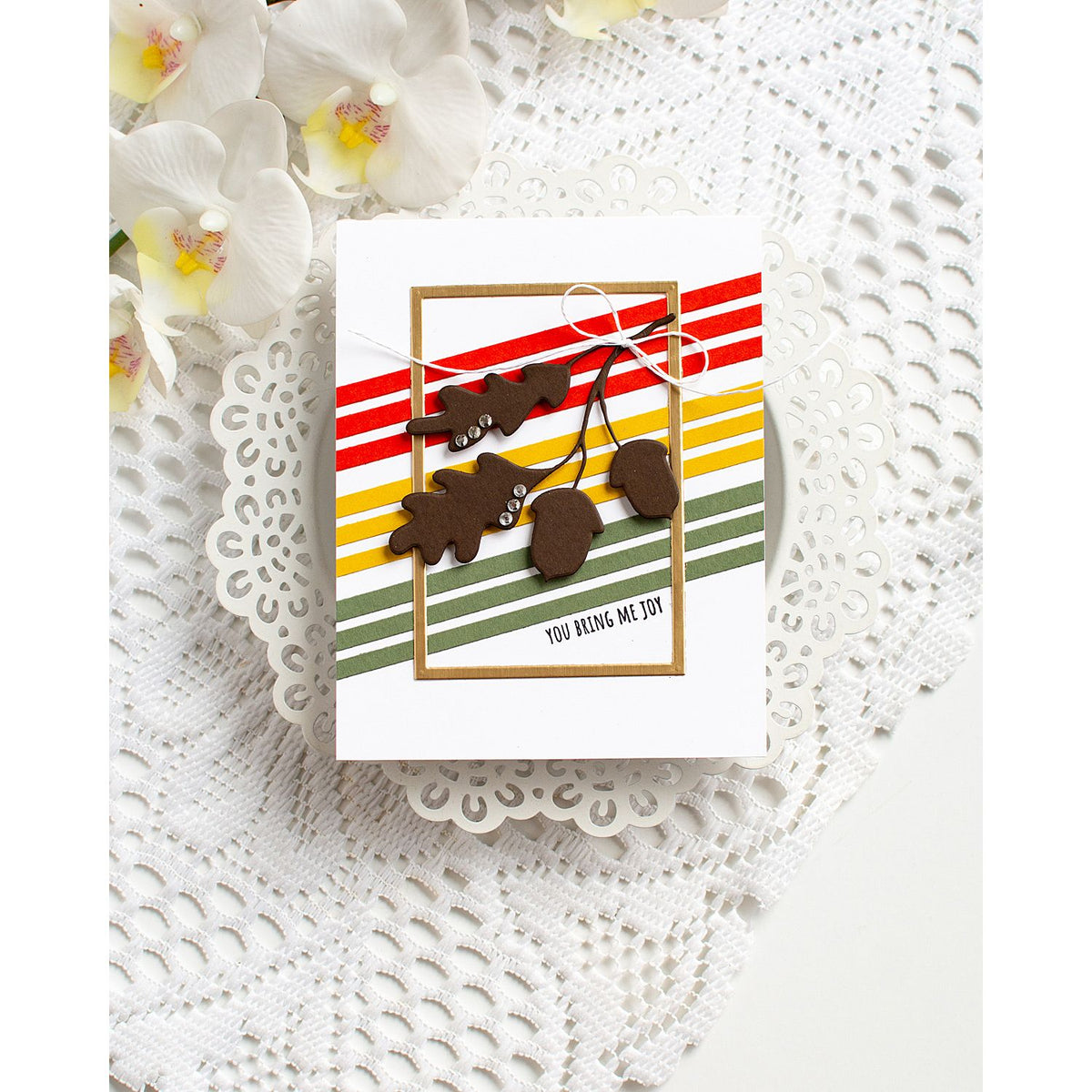 Simon Says Stamp Cardstock 100lb Moss sss146 Sending Cheer Heather Hoffman Stripes and Acorns Friend Card