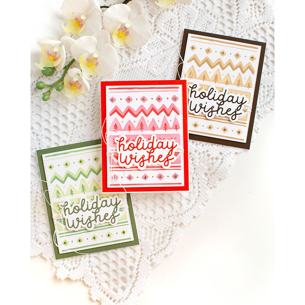 Simon Says Stamp Cardstock 100lb Tiger Lily sss147 Sending Cheer Heather Hoffman Holiday Wishes Card Set Green Orange Brown