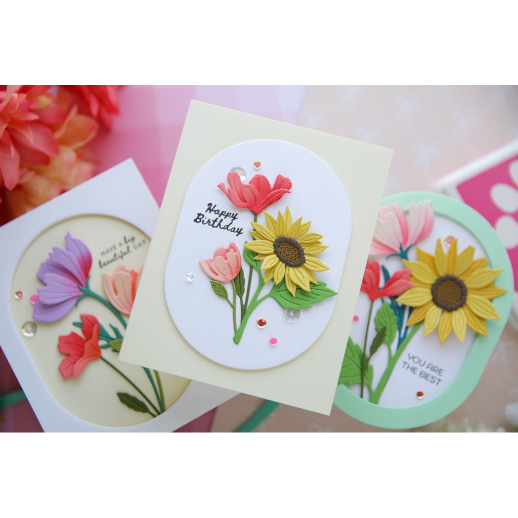 Simon Says Stamp Chunky Ovals Wafer Dies 1512sd Every Happiness Laura Bassen 3 Clean and Simple Floral Cards  | color-code:ALT04