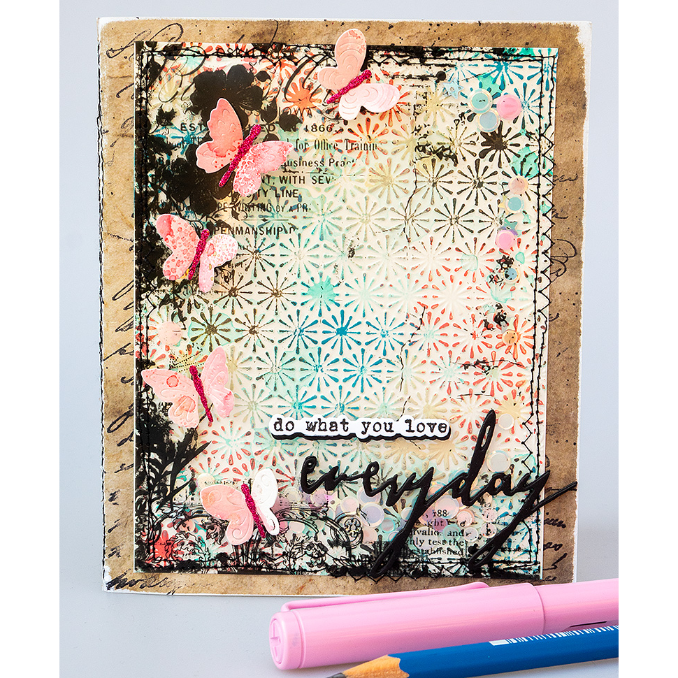 Simon Says Stamp Creative Overlays Transparencies 1008ssa Anna-Karin Evaldsson Mixed Media Butterfly Card | color-code:ALT05