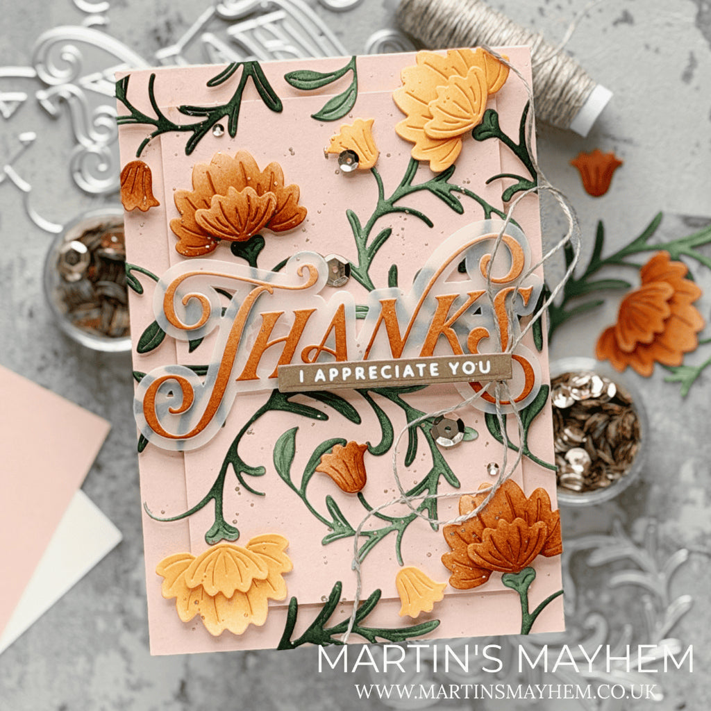 Simon Says Stamp Curled Blossom Wafer Dies s1229 Stamptember Martin Stone Appreciation Card