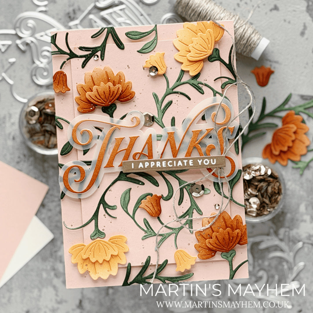 Simon Says Stamp Curled Blossom Wafer Dies s1229 Stamptember Martin Stone Appreciation Card