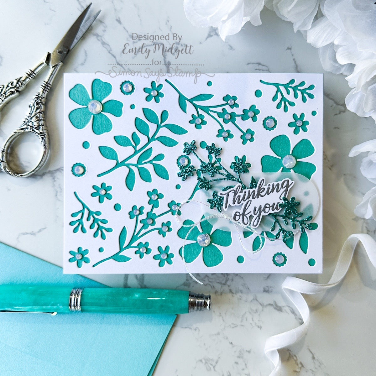 Simon Says Stamp Dancing Meadows Wafer Dies 1662sd Shine On Emily Midgett Aqua Thinking of You Card