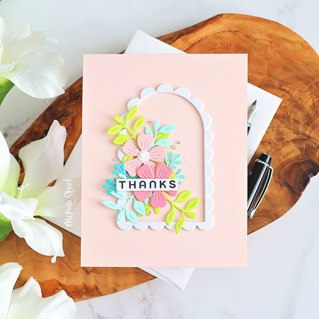 Simon Says Stamp Dancing Meadows Wafer Dies 1662sd Shine On Michelle Short Peach Arch Card
