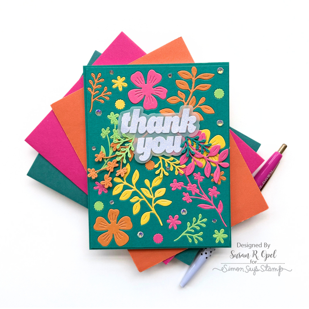 Simon Says Stamp Dancing Meadows Wafer Dies 1662sd Shine On Susan Opel Colorful Thank You Card