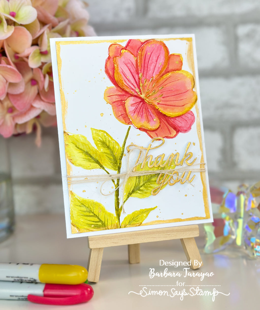 Simon Says Stamp Darling Script Greetings Wafer Dies 1739sd Barbara Tarayao Elegant Golden Floral Thank You Card