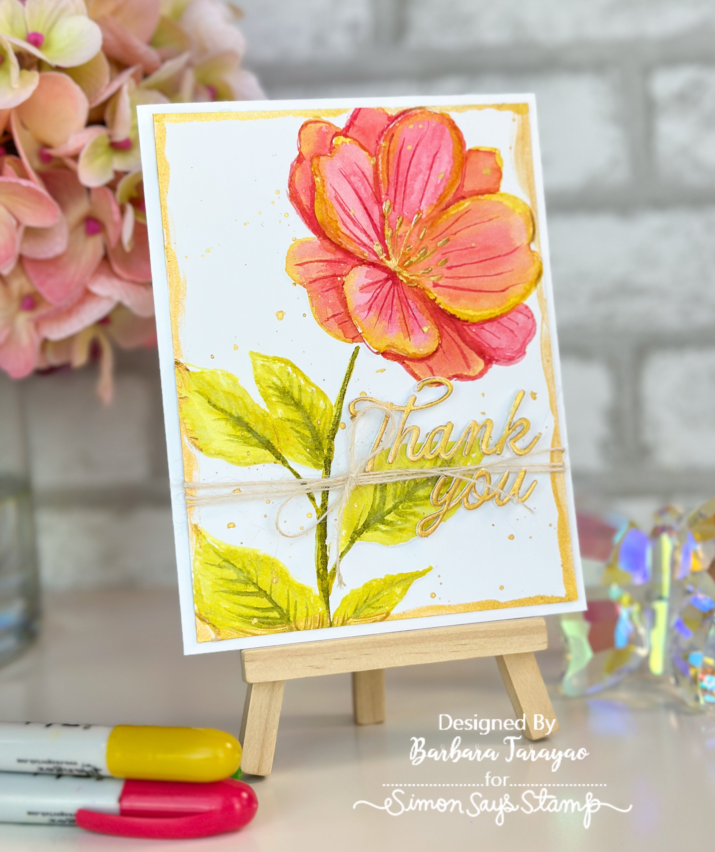 Simon Says Stamp Darling Script Greetings Wafer Dies 1739sd Barbara Tarayao Elegant Golden Floral Thank You Card