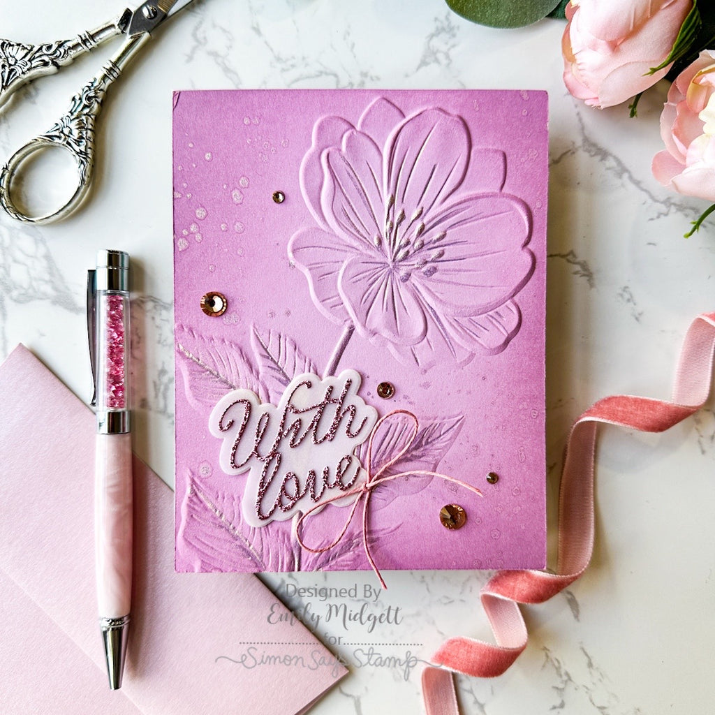 Simon Says Stamp Darling Script Greetings Wafer Dies 1739sd Emily Midgett Pink With Love Card 
