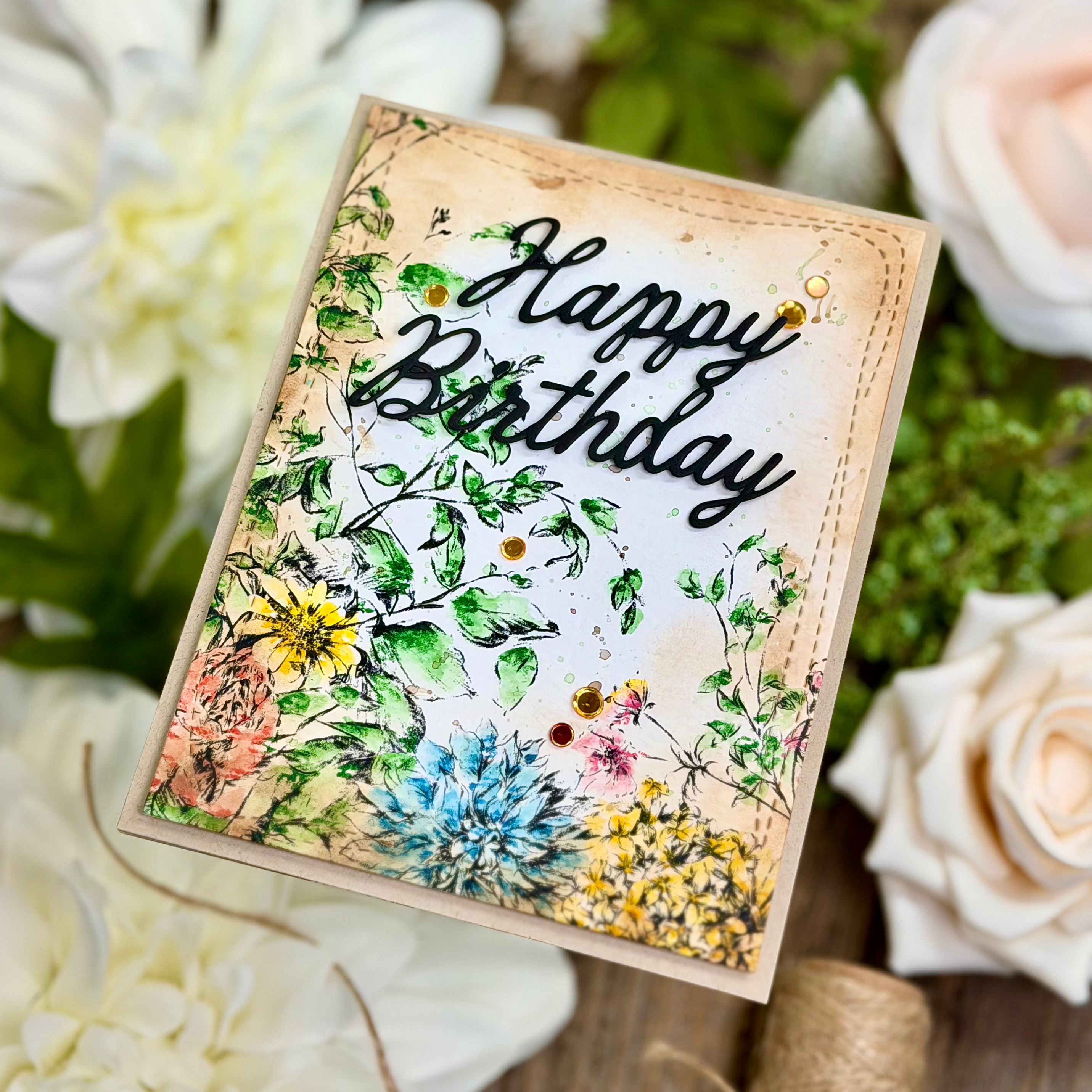 Simon Says Stamp Darling Script Greetings Wafer Dies 1739sd Joe Sysavath Antique Floral Birthday Card 