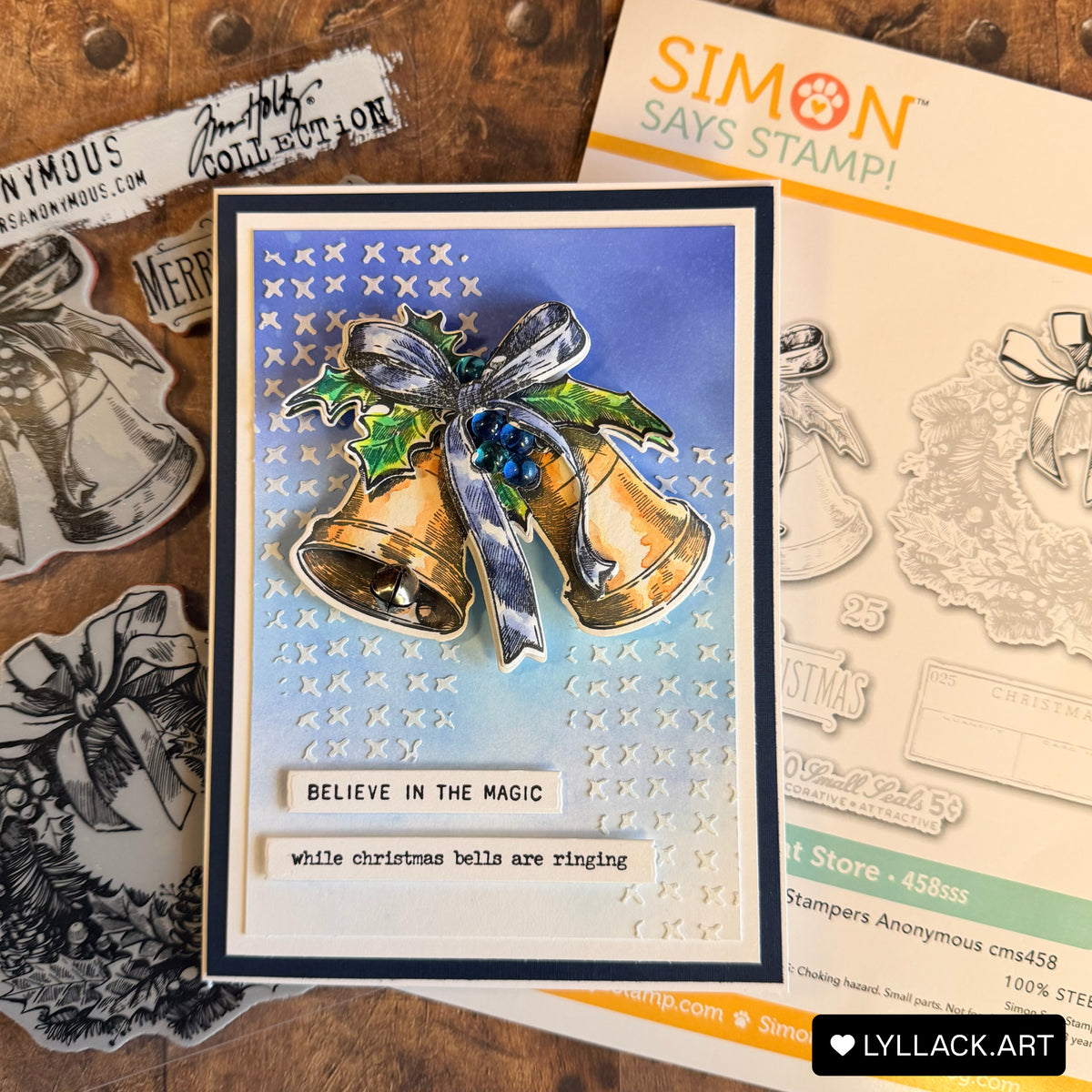 Simon Says Stamp Department Store Wafer Dies 458sss Thais Carvalho Vintage Christmas Card with Bells