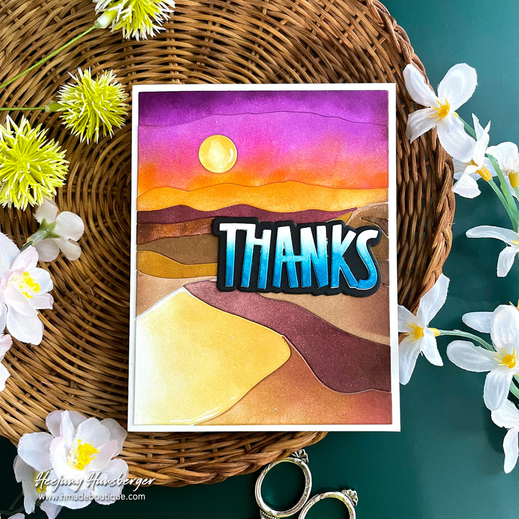 Simon Says Stamp Desert Horizon Wafer Die 1625md Every Happiness Heejung Hunsberger Sunset Thanks Card