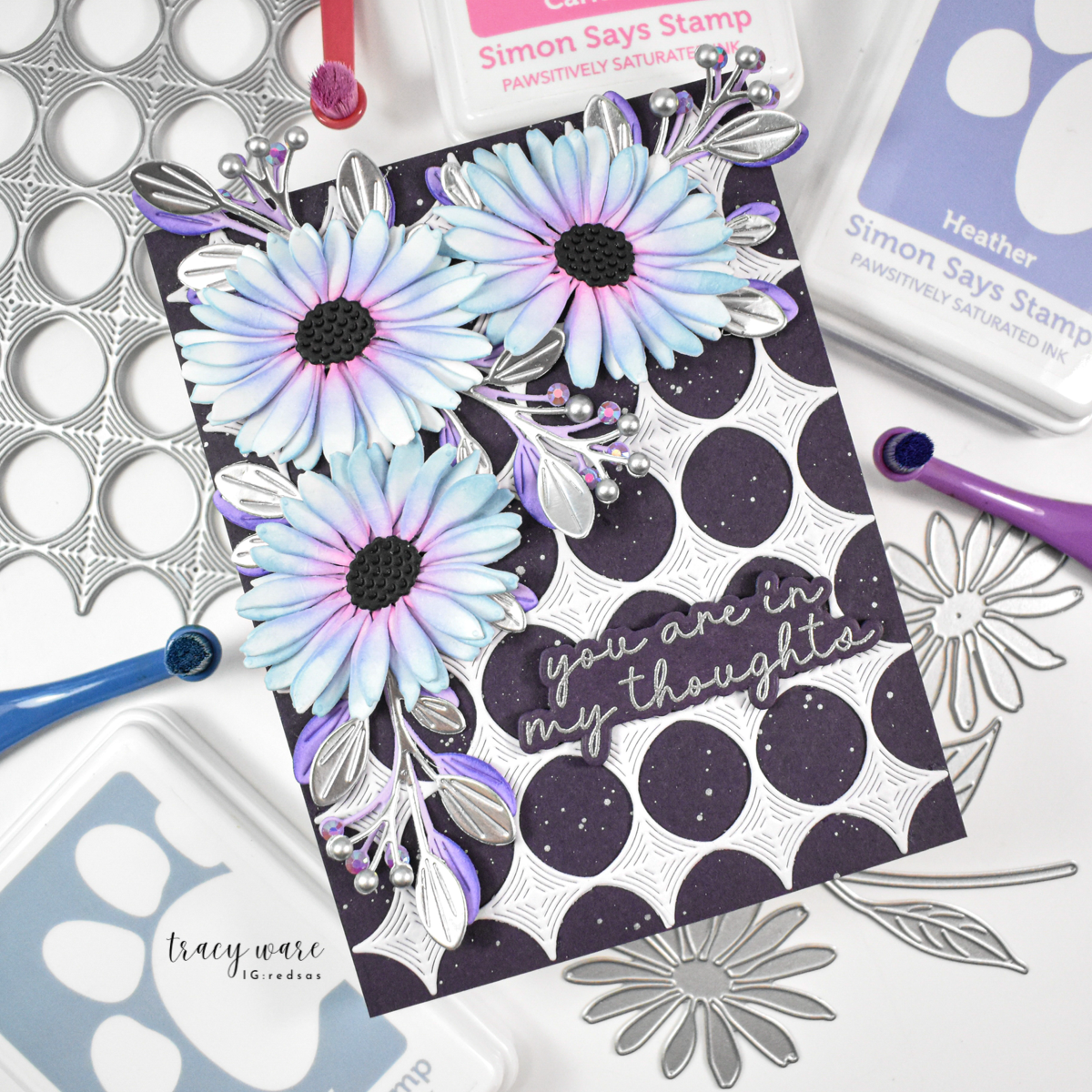 Simon Says Stamp Dewdrop Daisy Wafer Dies s1153 Shine On Tracy Ware In My Thoughts Card