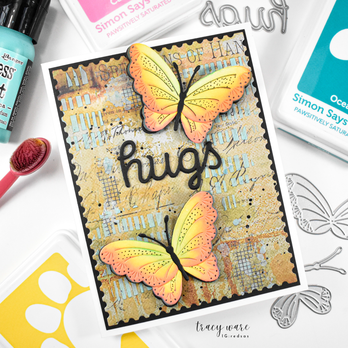 Simon Says Stamp Dewpierce Butterfly Wafer Dies s1127 Always There Butterfly Hugs Card Tracy Ware