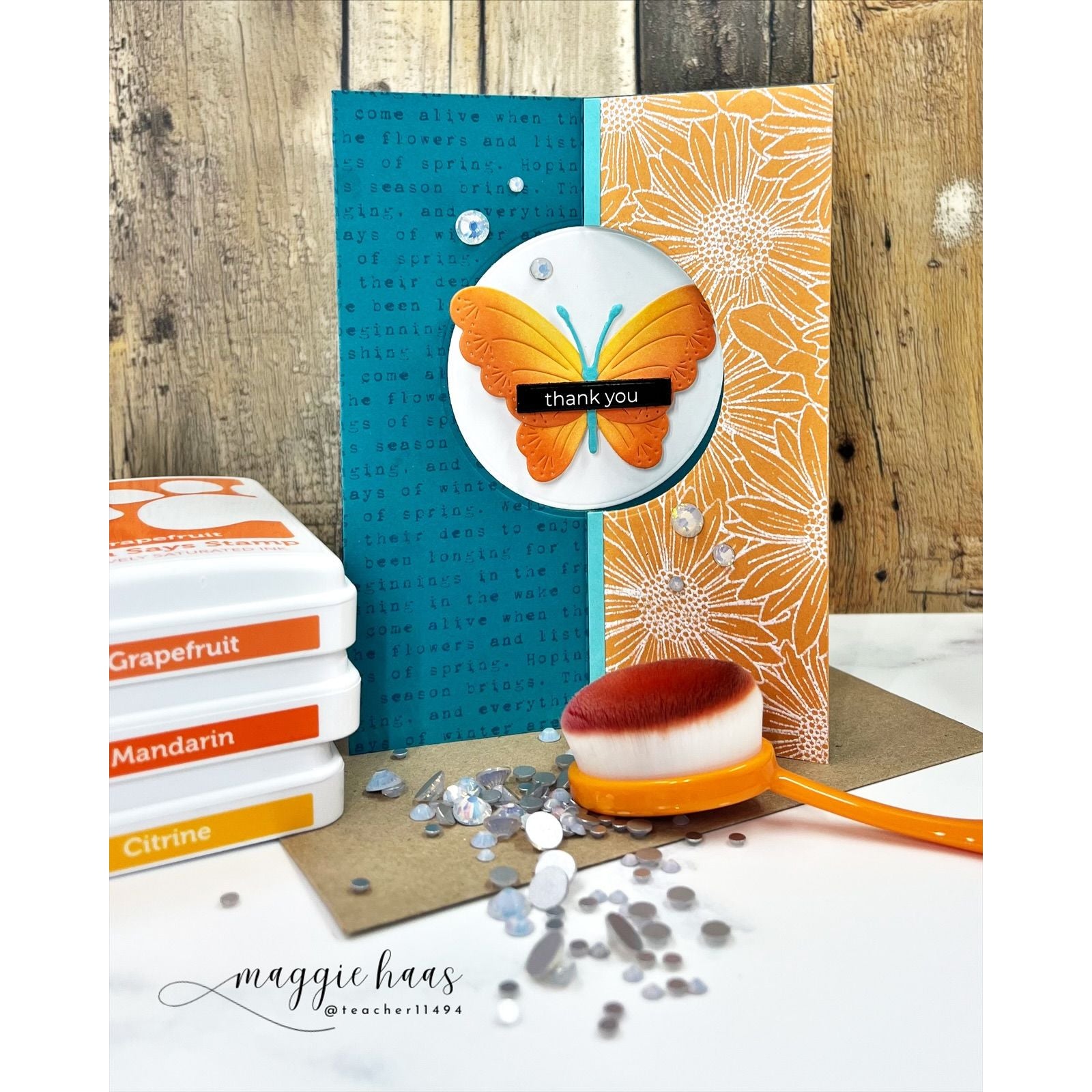 Simon Says Stamp Dewpierce Butterfly Wafer Dies s1127 Always There Orange Butterfly Thank You Card Maggie Haas