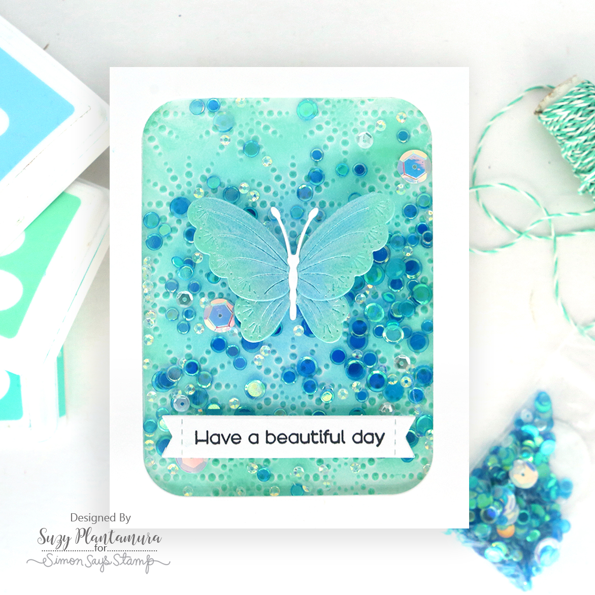 Simon Says Stamp Dewpierce Butterfly Wafer Dies s1127 Always There Suzy Plantamura Monochromatic Shaker Card | color-code:ALT06