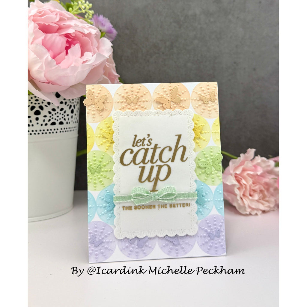 Simon Says Stamp Dewpierce Tiny Butterflies Wafer Dies s1163 Always There Let's Catch Up Pastel Card Michelle Peckham