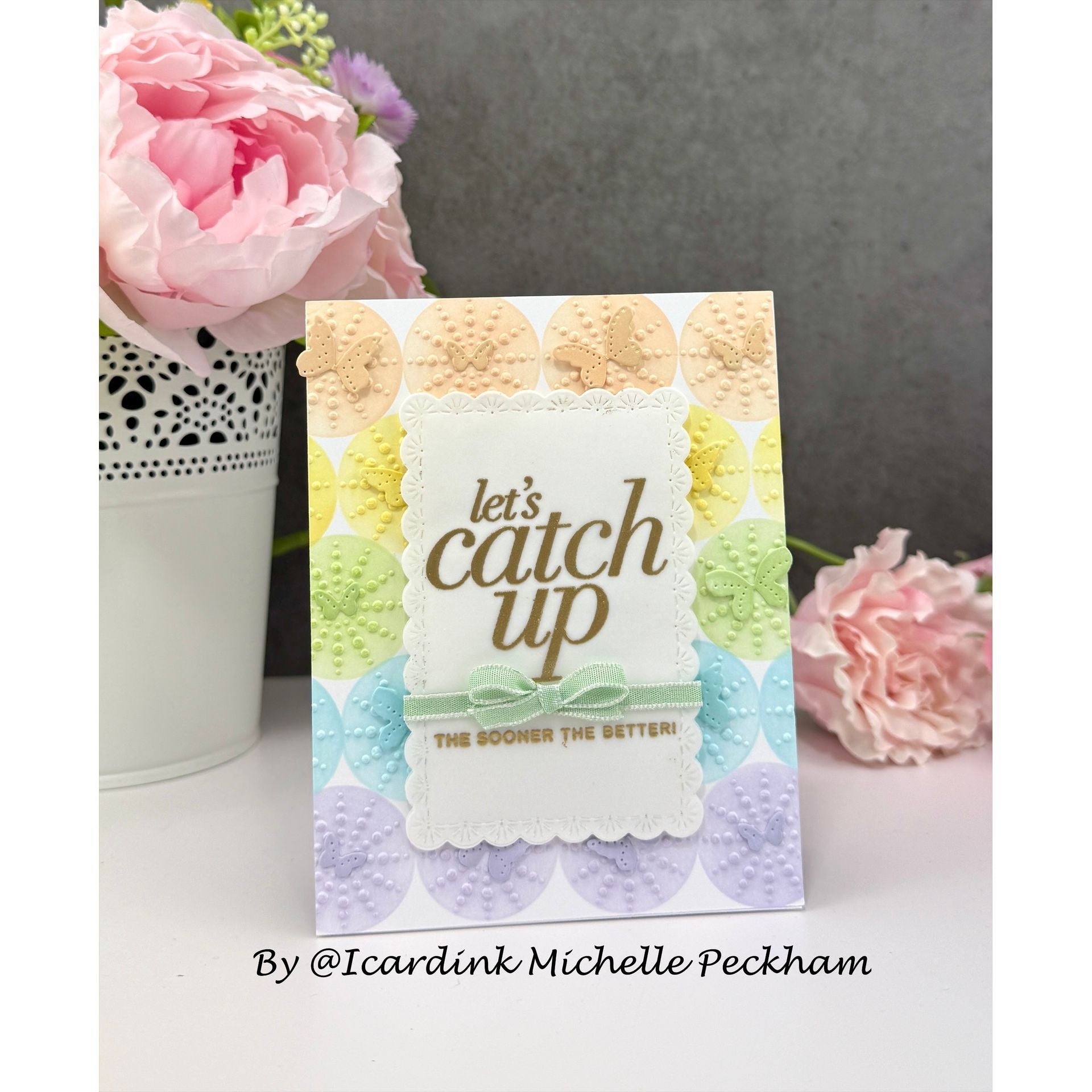 Simon Says Stamp Dewpierce Tiny Butterflies Wafer Dies s1163 Always There Let's Catch Up Pastel Card Michelle Peckham