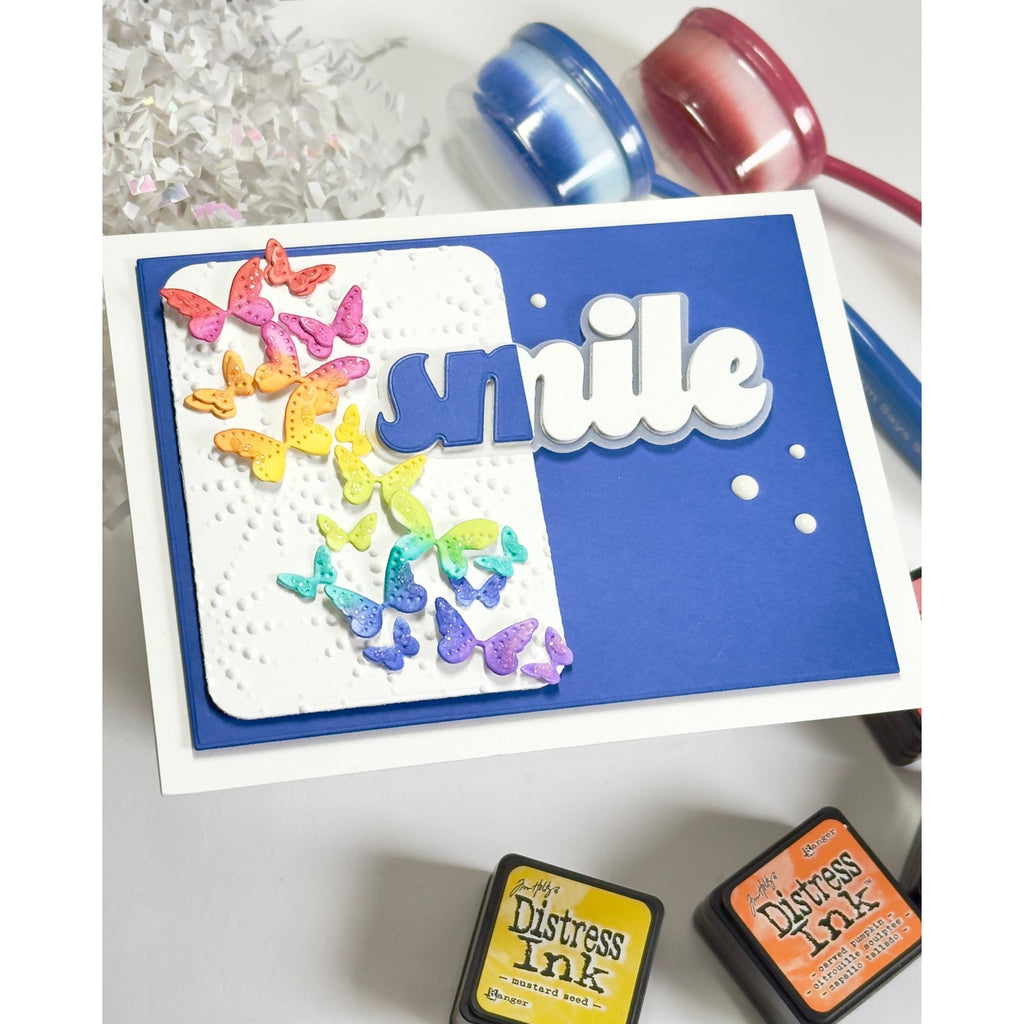 Simon Says Stamp Dewpierce Tiny Butterflies Wafer Dies s1163 Always There Rainbow Butterflies Smile Card Karen Downs