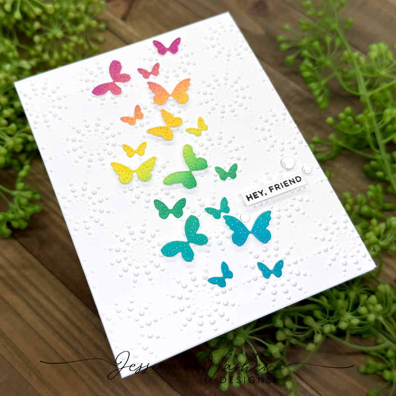 Simon Says Stamp Dewpierce Tiny Butterflies Wafer Dies s1163 Always There Rainbow Butterfly Friend Card Jessica Vasher