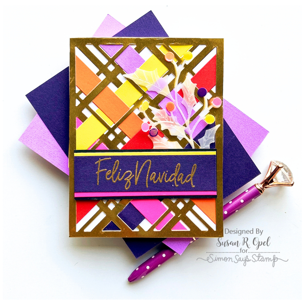 Simon Says Stamp Double Plaid Cover Wafer Dies 1136sd Stamptember Feliz Navidad Card Susan R. Opel