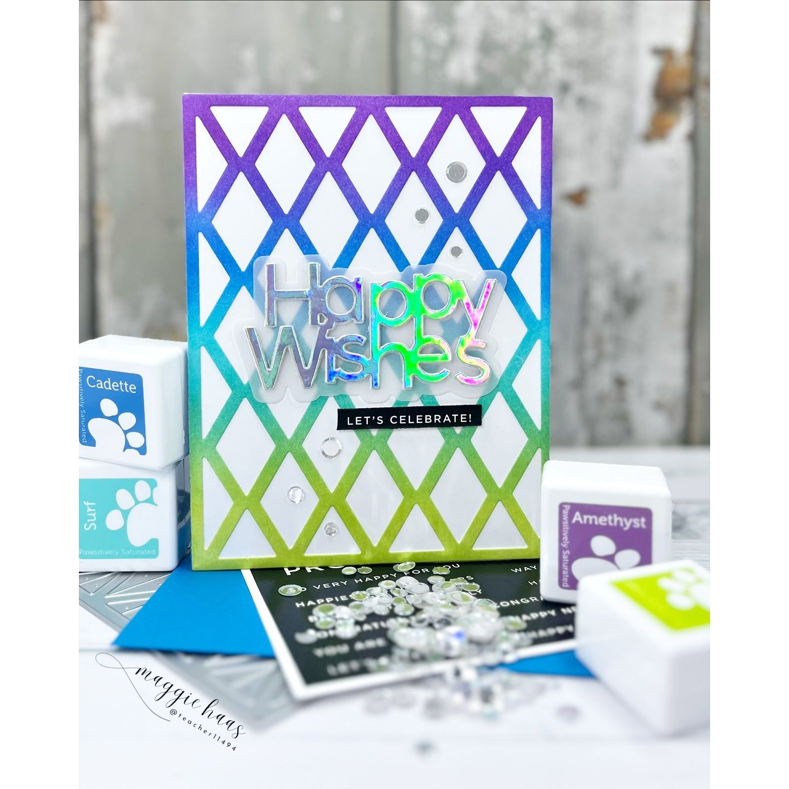 Simon Says Stamp Dual Diamonds Wafer Dies 1312md Happy Camper Happy Wishe Birthday Card Maggie Haas
