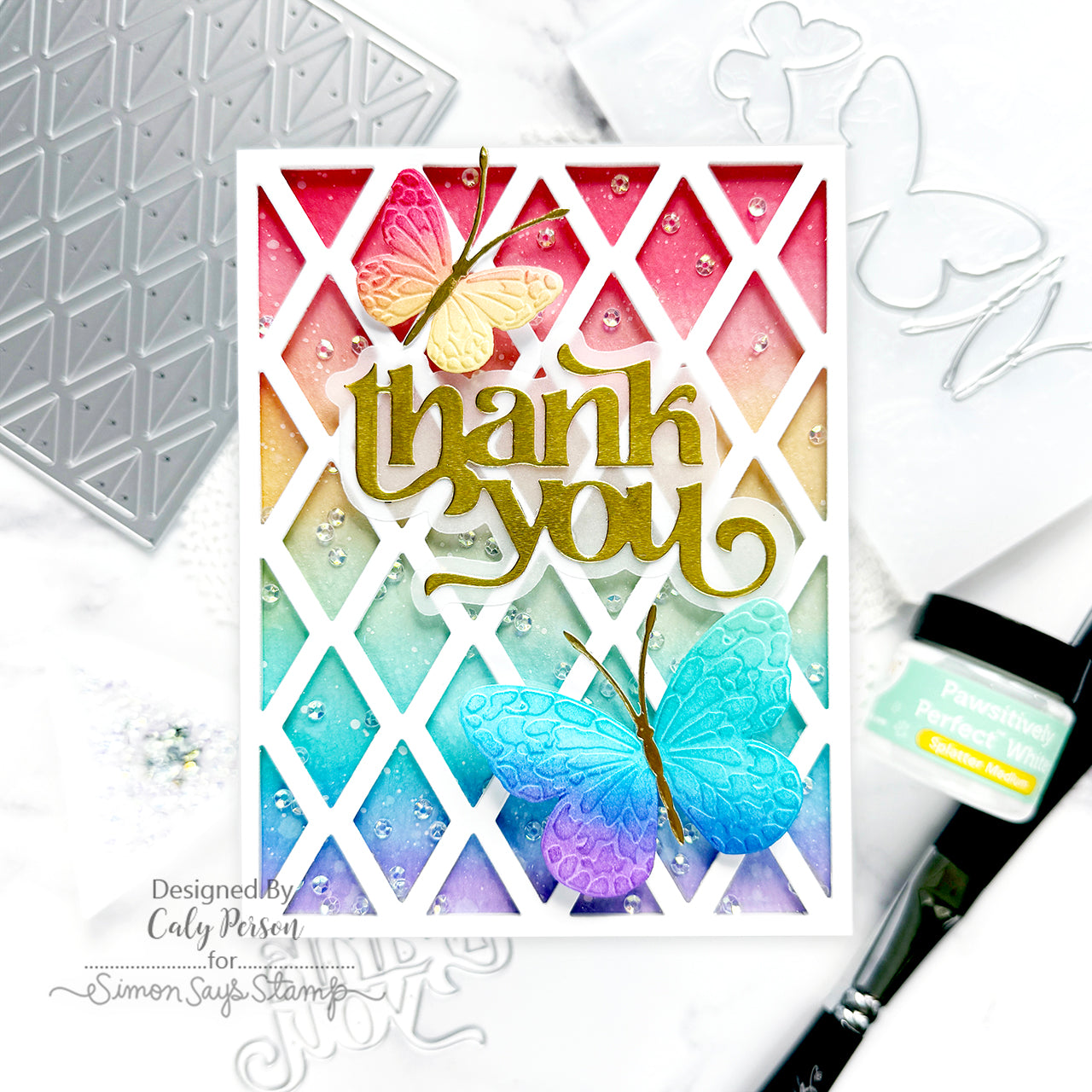 Simon Says Stamp Dual Diamonds Wafer Dies 1312md Happy Camper Thank You Card Caly Person | color-code:ALT10