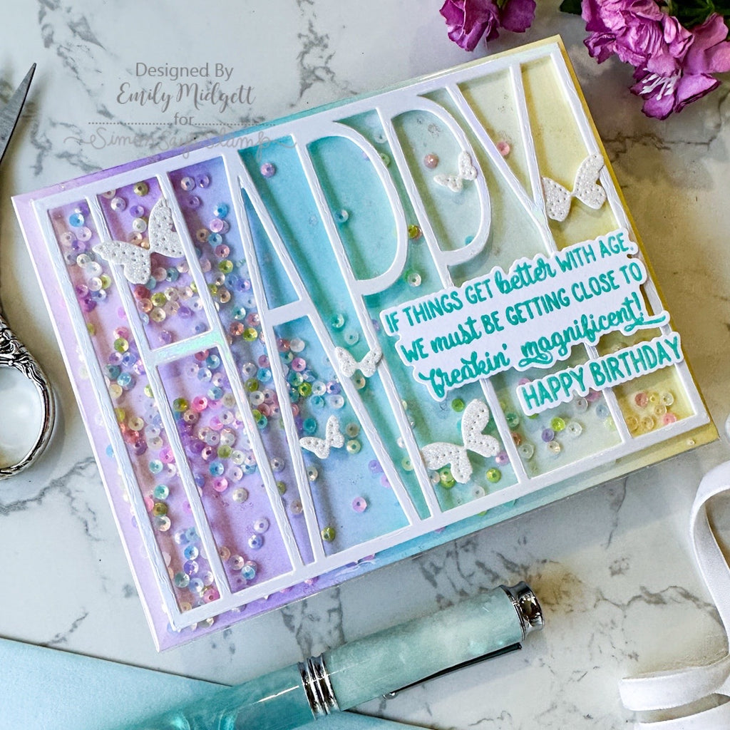 Simon Says Stamp Embellishment Mix Rainbow Stardust 0626rs Shine On Happy Birthday Shaker Card Emily Midgett