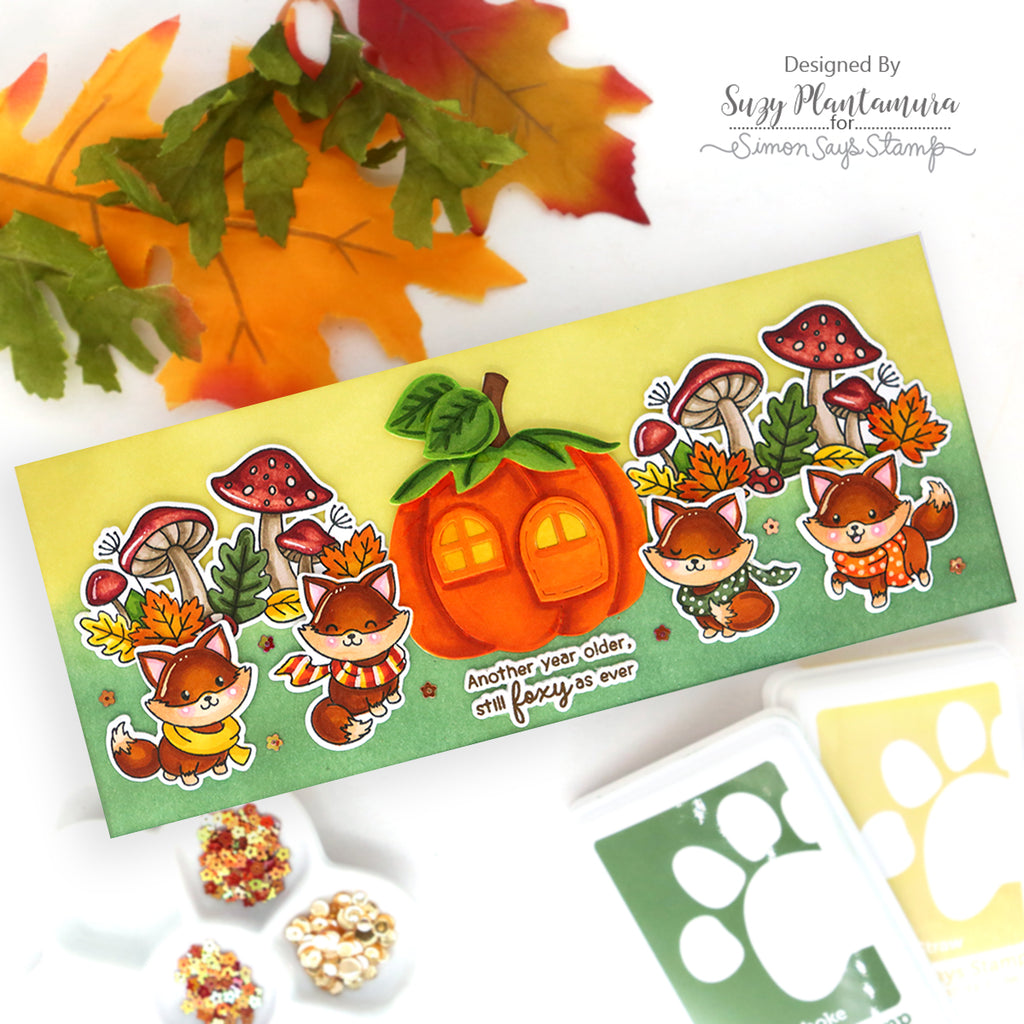 Simon Says Stamp Embellishment Mix Sunset Tiny Flowers 0927st Stamptember Suzy Plantamura Slimline Fox Card