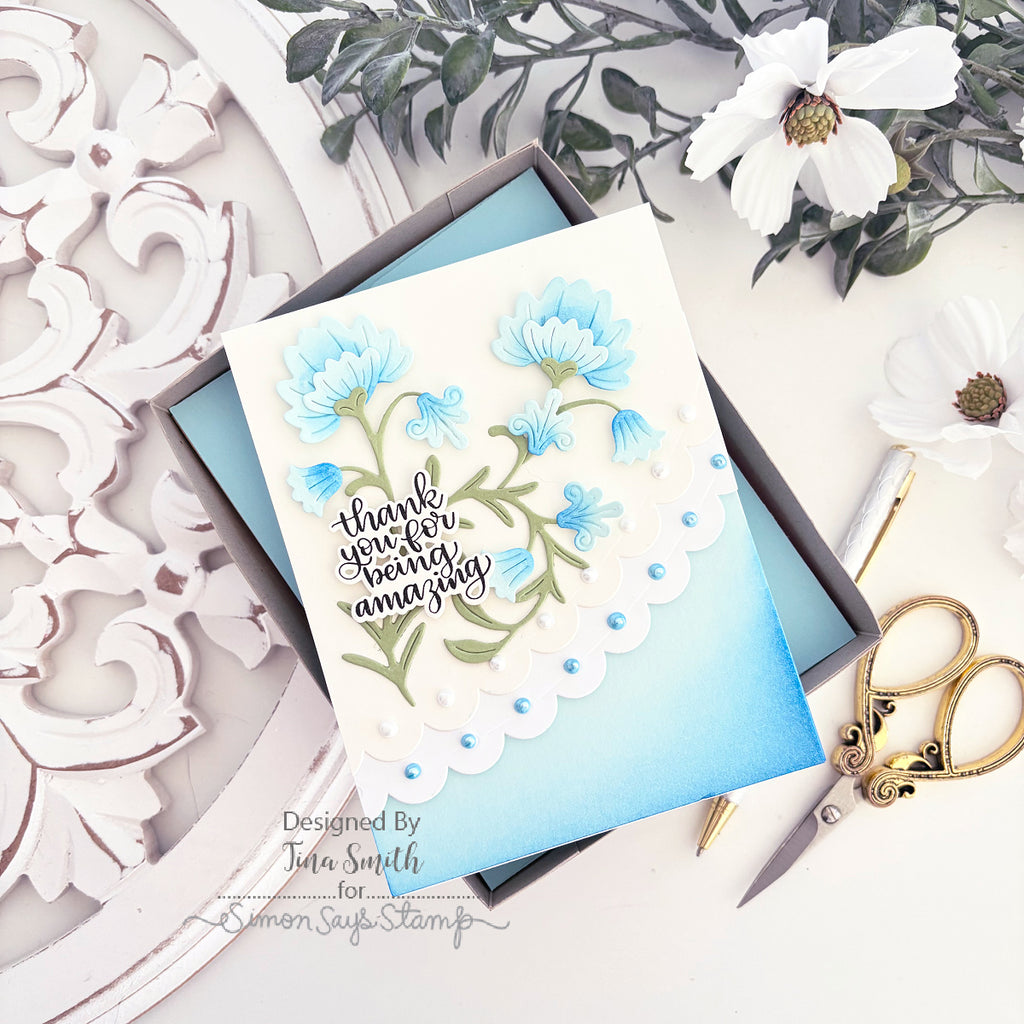 Simon Says Stamp Embossed Card Edges Wafer Dies 1679sd Stamptember Tina Smith Blue Thank You Card
