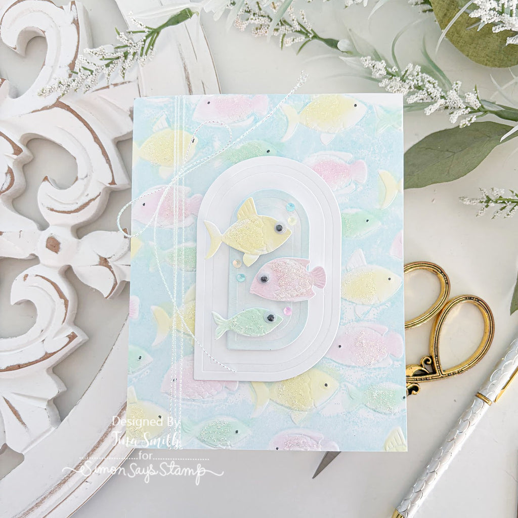 Simon Says Stamp Embossed Squovals Wafer Dies 1639sd Shine On Pastel Fishies Card Tina Smith