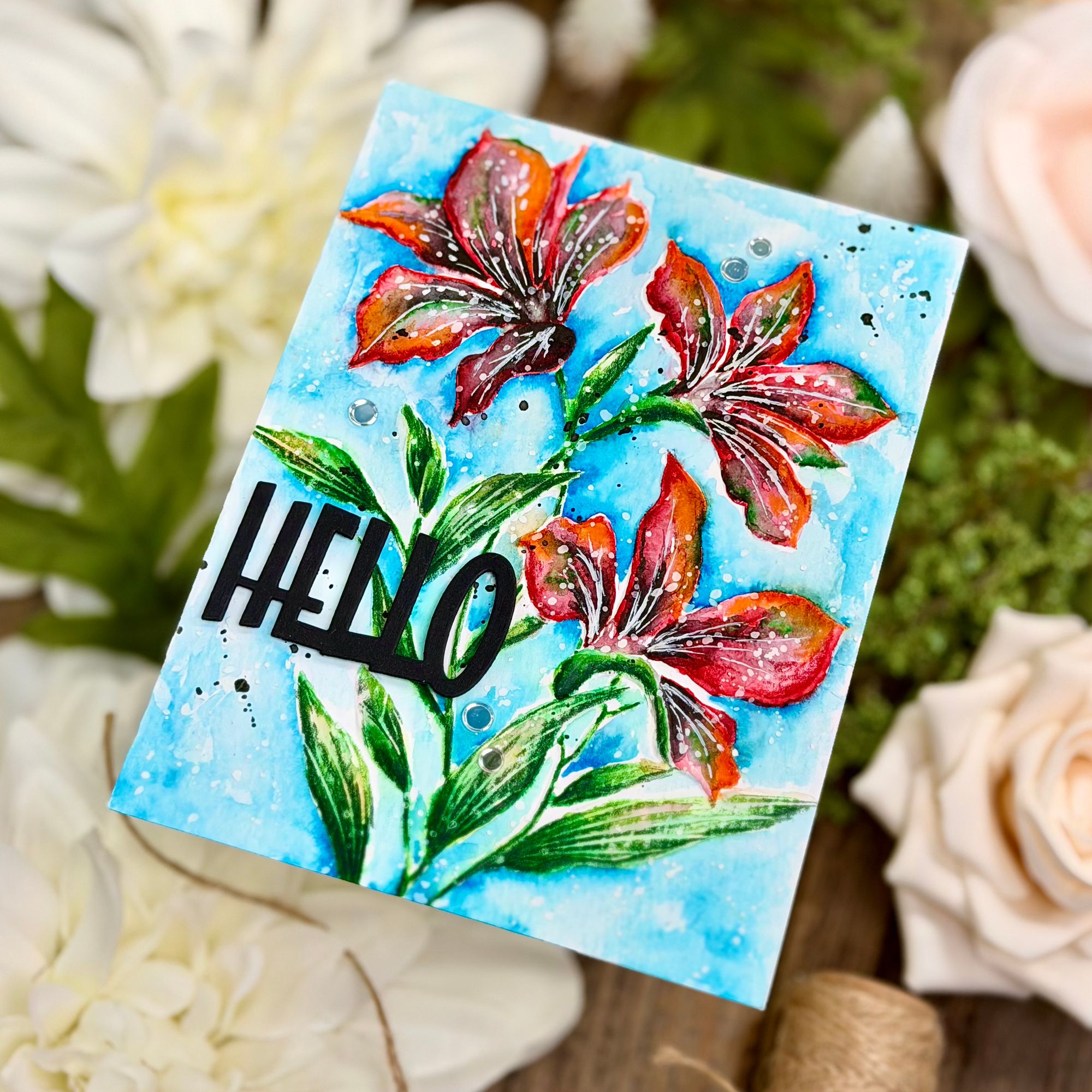 Simon Says Stamp Embossing Folder Alstroemeria Blooms sf614 Every Happiness Joe Sysavath Red Floral Hello Card