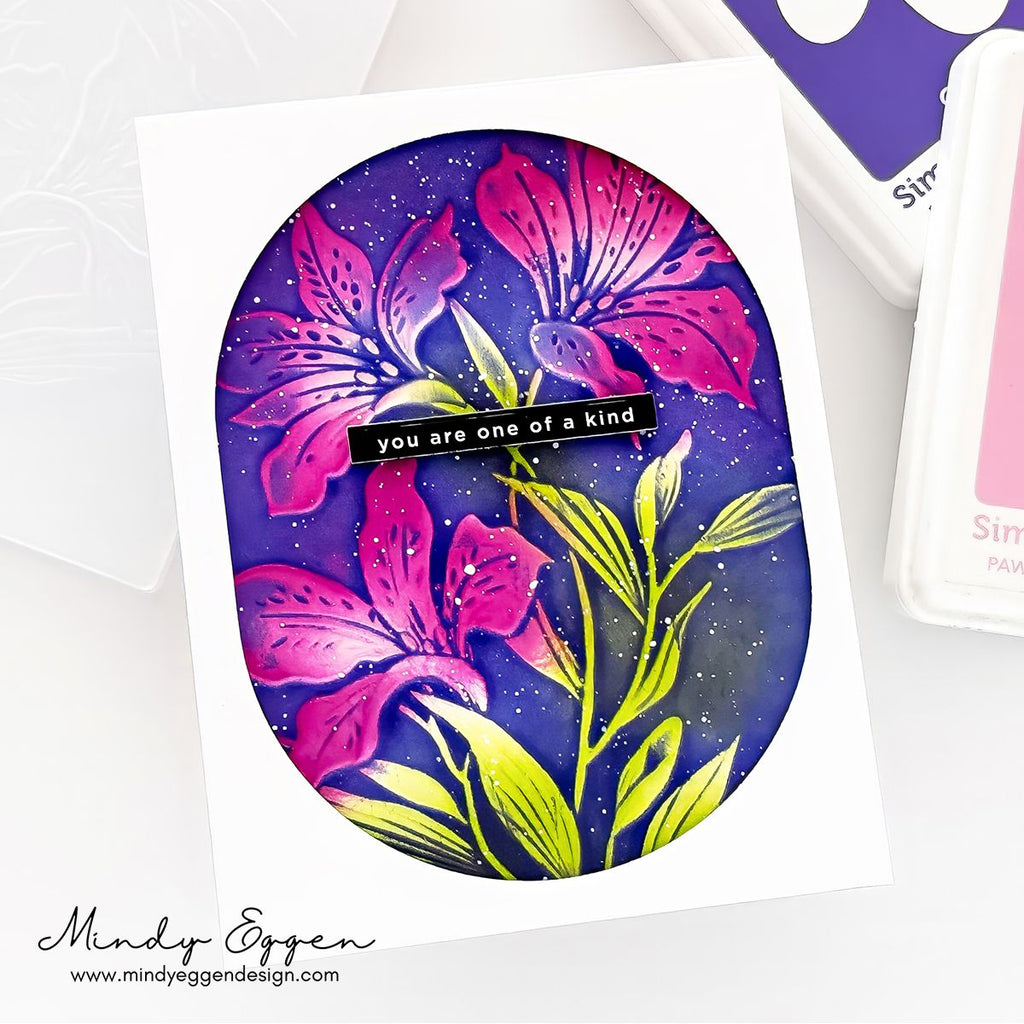 Simon Says Stamp Embossing Folder Alstroemeria Blooms sf614 Every Happiness Mindy Eggen One of a Kind Card