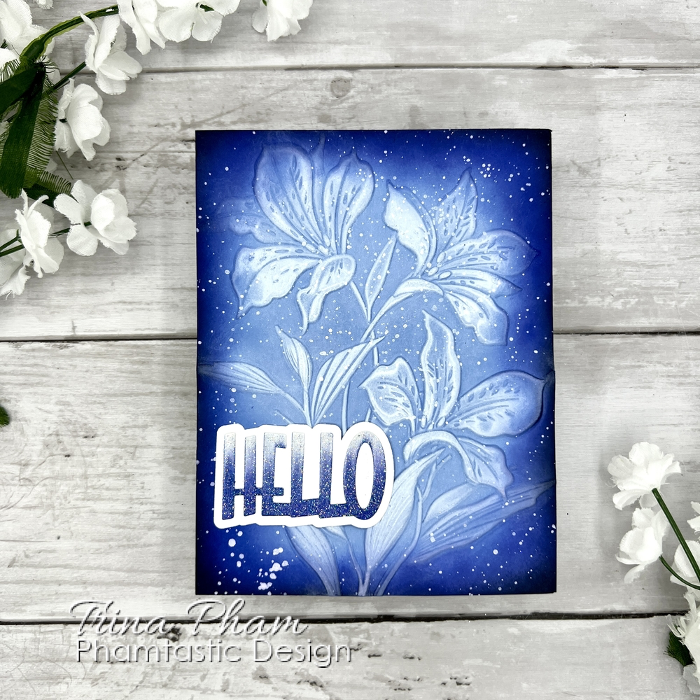 Simon Says Stamp Embossing Folder Alstroemeria Blooms sf614 Every Happiness Trina Pham Blue Glow Hello Card