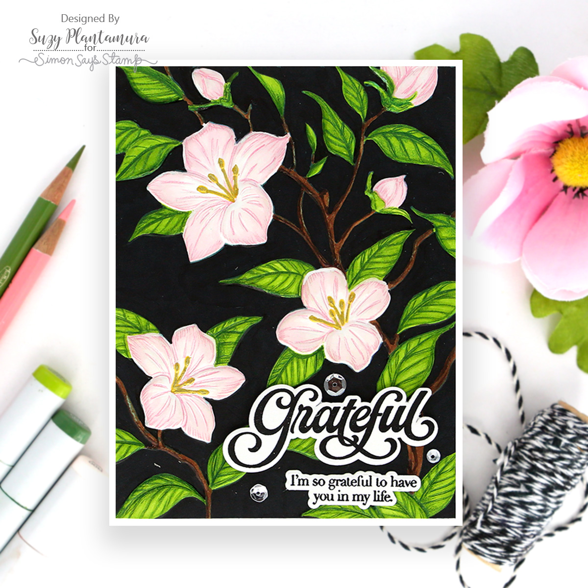 Simon Says Stamp Embossing Folder Apple Blossoms sf606 In My Heart Dramatic Grateful Card | color-code:ALT01