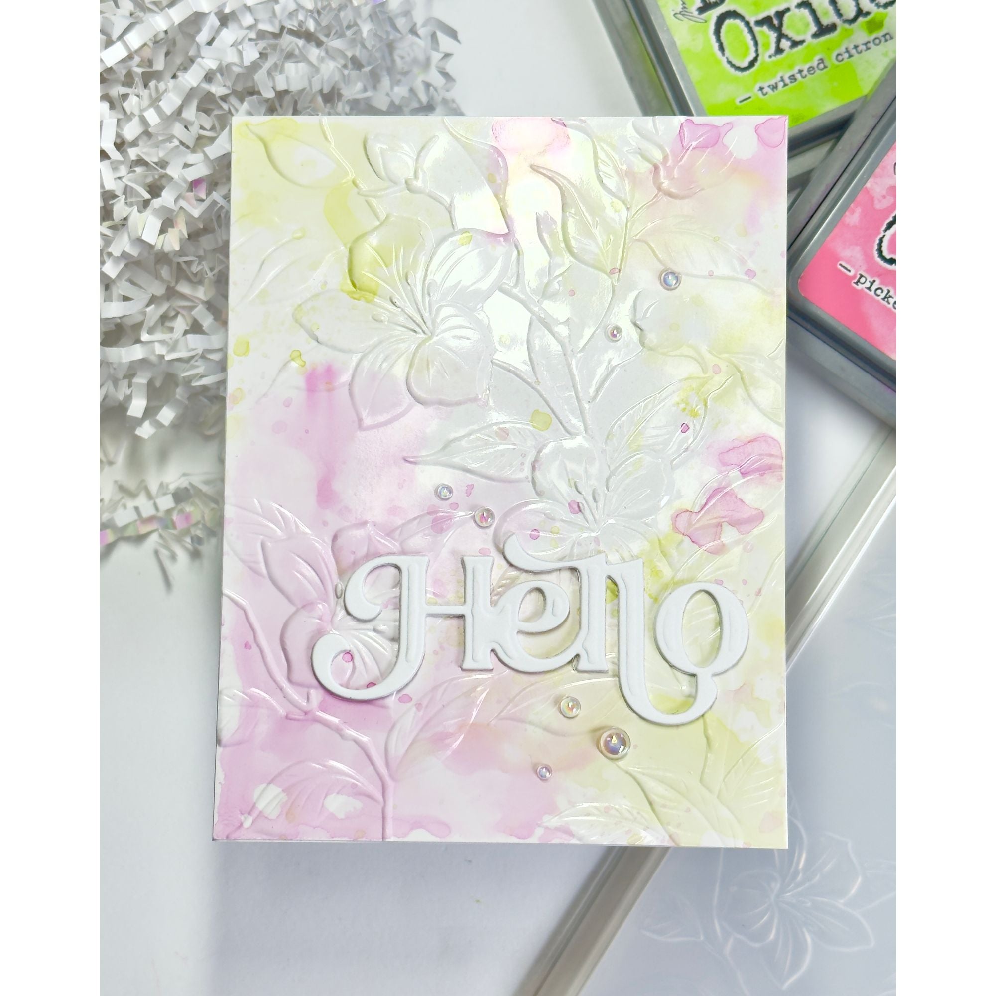 Simon Says Stamp Embossing Folder Apple Blossoms sf606 In My Heart Hello Card