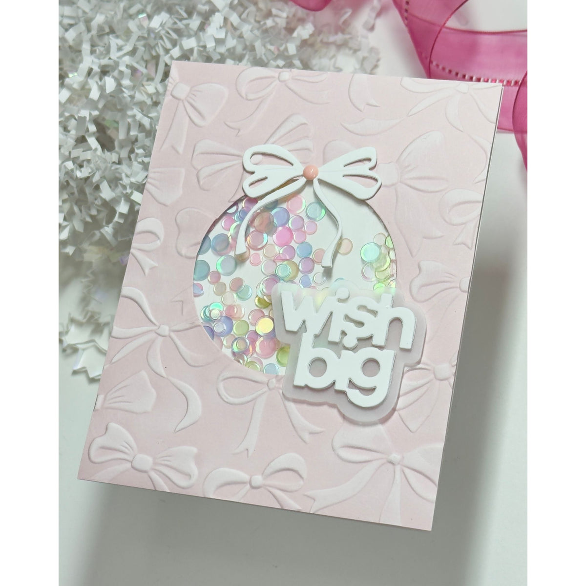 Simon Says Stamp Embossing Folder Beautiful Bows sf633 Karen Downs Wish Big Shaker Card