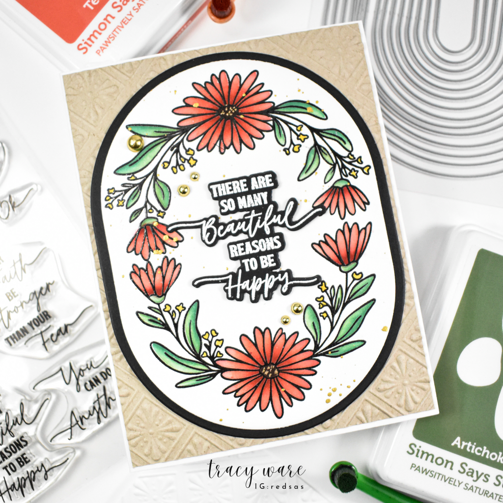 Simon Says Stamp Embossing Folder Bedazzled sf617 Tracy Ware Oval Floral Card