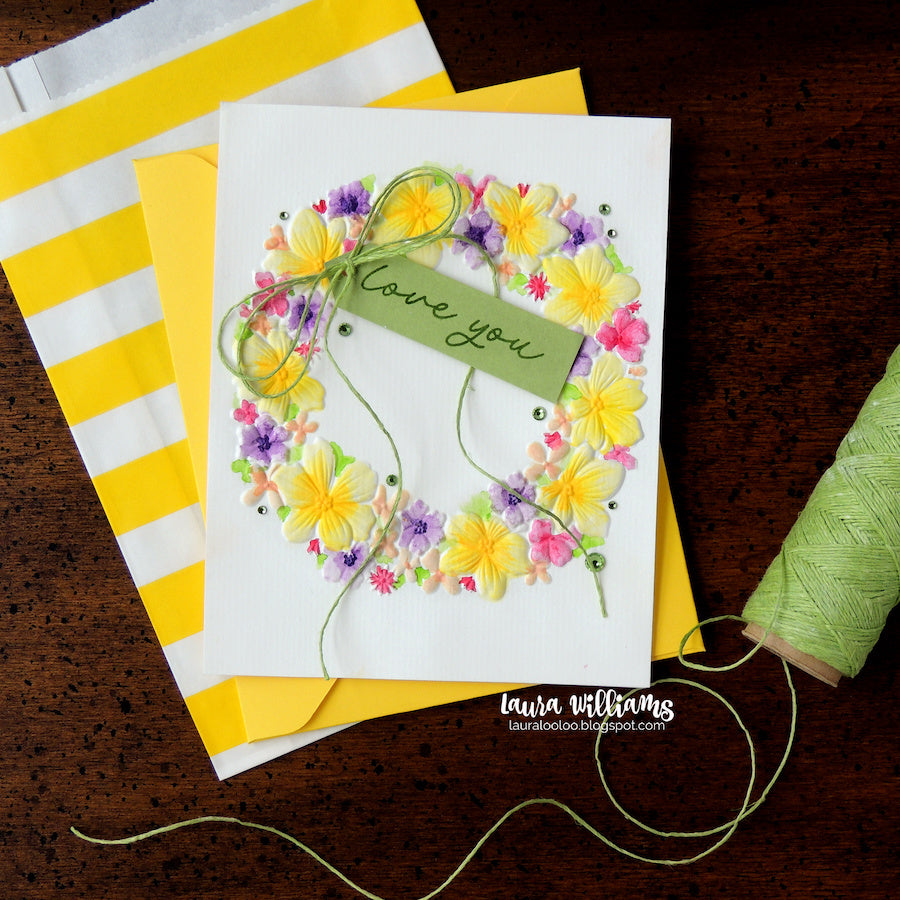 Simon Says Stamp Embossing Folder Blooming Wreath sf620 In My Heart Love You Card