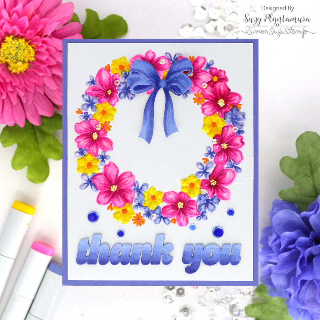 Simon Says Stamp Embossing Folder Blooming Wreath sf620 In My Heart Thank You Card Suzy Plantamura | color-code:ALT03