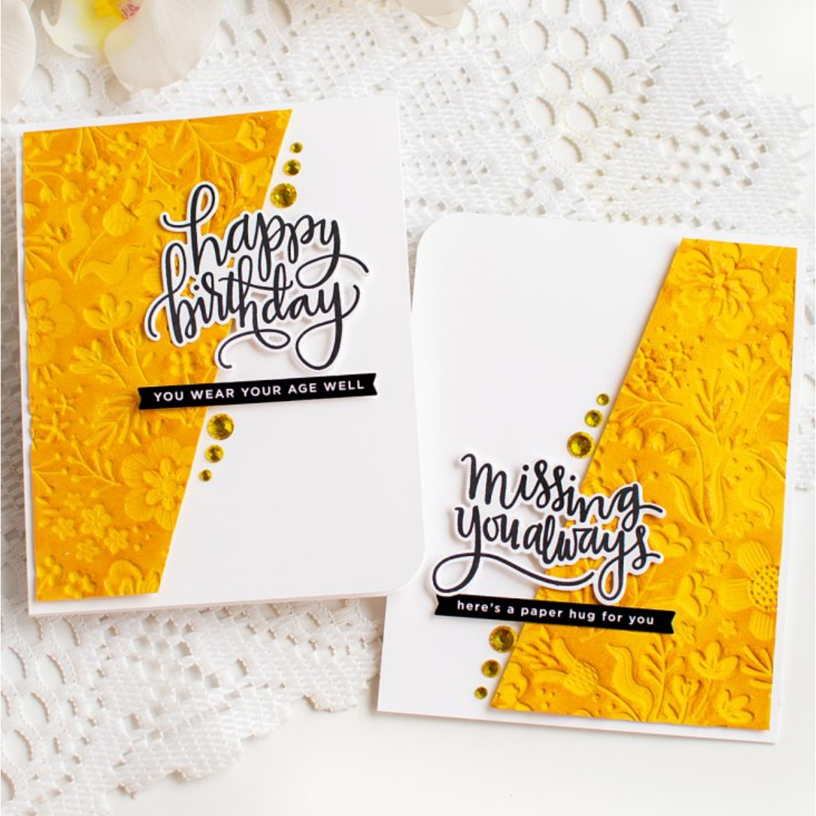 Simon Says Stamp Embossing Folder Boho Flowers sf510 STAMPtember Card Set Yellow Heather Hoffman | color-code:ALT04