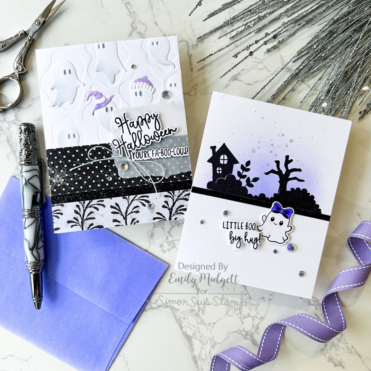 Simon Says Stamp Embossing Folder Boo Crew sf668 Halloween Ghost Cards Emily Midgett