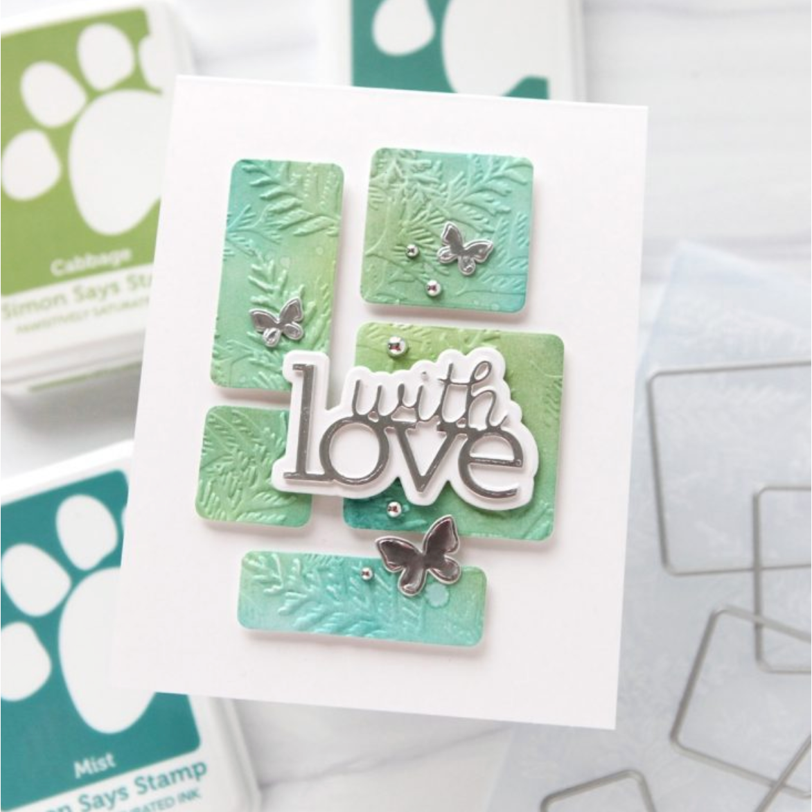 Simon Says Stamp Embossing Folder Cedar Sprigs sf548 Heart to Heart With Love Card CZ Design  | color-code:ALT03